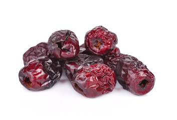 Jujube, Chinese dried red date fruit on white background.