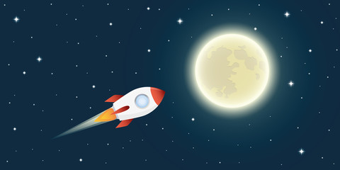 rocket is flying to the full moon in space vector illustration EPS10