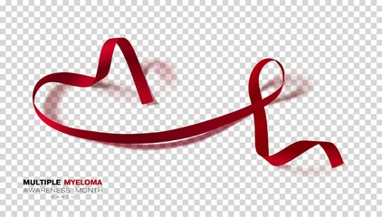Multiple Myeloma Awareness Month. Burgundy Color Ribbon Isolated On Transparent Background. Vector Design Template For Poster.