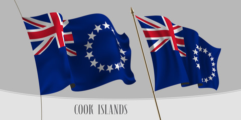 Set of Cook islands waving flag on isolated background vector illustration