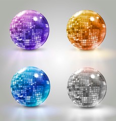 Set of disco balls. Vector illustration.