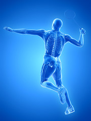 3d rendered medically accurate illustration of the skeleton of a badminton player
