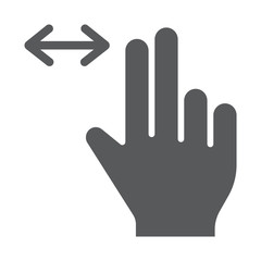 Two finger horizontal scroll glyph icon, gesture and hand, press sign, vector graphics, a solid pattern on a white background.
