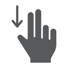 Two finger drag down glyph icon, gesture and hand, flick sign, vector graphics, a solid pattern on a white background.