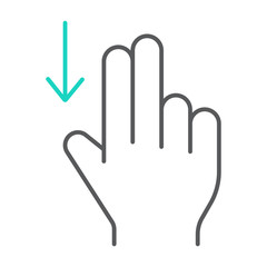 Obraz premium Two finger drag down thin line icon, gesture and hand, flick sign, vector graphics, a linear pattern on a white background.