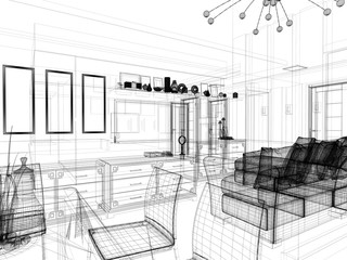 modern interior of living room, 3 d rendering