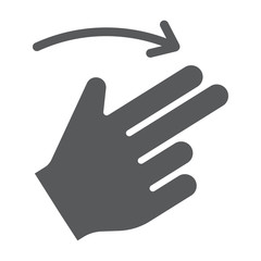 Two finger flick right glyph icon, gesture and hand, swipe sign, vector graphics, a solid pattern on a white background.