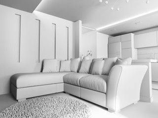 modern interior of living room, 3 d rendering