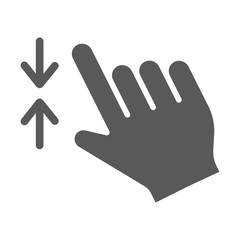 Two finger zoom out glyph icon, gesture and click, hand sign, vector graphics, a solid pattern on a white background.
