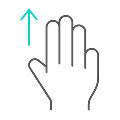 Obraz premium Three fingers drag up thin line icon, gesture and hand, scroll up sign, vector graphics, a linear pattern on a white background.