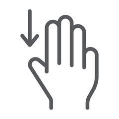 Three fingers drag down line icon, gesture and hand, scroll down sign, vector graphics, a linear pattern on a white background.