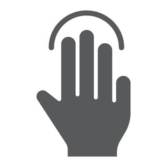 Triple tap glyph icon, gesture and hand, click sign, vector graphics, a solid pattern on a white background.