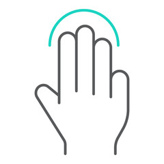 Triple tap thin line icon, gesture and hand, click sign, vector graphics, a linear pattern on a white background.
