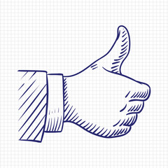 Thumbs up like hand sketch vector illustration isolated on white background