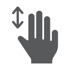 Three fingers vertical scroll glyph icon, gesture and hand, flick sign, vector graphics, a solid pattern on a white background.