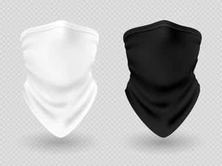 Realistic face bandanas or biker scarfs black and white isolated on transparent background illustration