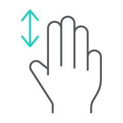 Three fingers vertical scroll thin line icon, gesture and hand, flick sign, vector graphics, a linear pattern on a white background.