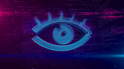 Cyber surveillance digital concept with spy eye 3D illustration