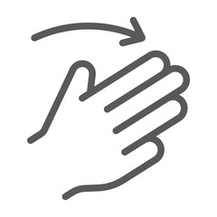 Three fingers flick right line icon, gesture and hand, click sign, vector graphics, a linear pattern on a white background.