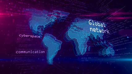Global network cyberspace concept with world map 3D illustration