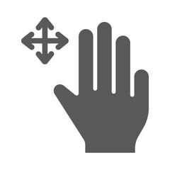 Three fingers free drag glyph icon, gesture and hand, swipe sign, vector graphics, a solid pattern on a white background.