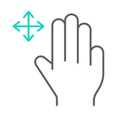 Three fingers free drag thin line icon, gesture and hand, swipe sign, vector graphics, a linear pattern on a white background.