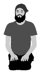 Sport man exercises yoga. Yoga pose vector illustration isolated. Active boy in gym stretching and worming up. Health care activity. Lying down exercise in rehabilitation center. Medical treatment.