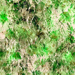 Vintage seamless watercolor pattern of plants, Herbs, flowers, poppy, rose, crocus, spike, cereal, wheat, dandelion.green, yellow white flowers watercolor. stylish pattern. Abstract paint splash 