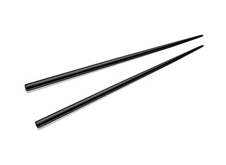 Black chopsticks for rice on white background