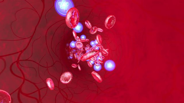 Alcohol aka ethanol molecules in the blood stream. 3D rendered Animation.
