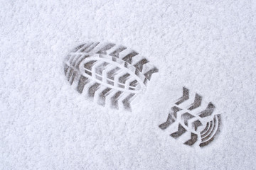 Clear boot print on white snow