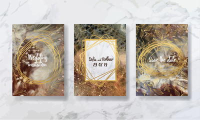  liquid marble with gold. flyer, business card, flyer, brochure, poster, for printing. trend vector