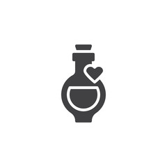 Love potion bottle vector icon. filled flat sign for mobile concept and web design. Magic elixir with heart simple solid icon. Symbol, logo illustration. Pixel perfect vector graphics