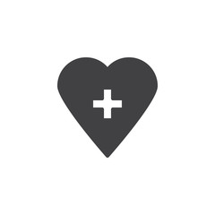 Health life plus vector icon. filled flat sign for mobile concept and web design. Heart with cross simple solid icon. Symbol, logo illustration. Pixel perfect vector graphics