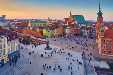 Panoramic view of  Zamkowy Castle square, Warsaw, Poland - obrazy, fototapety, plakaty
