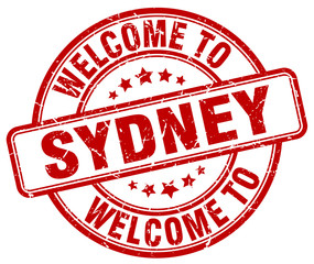 welcome to Sydney red round vintage stamp