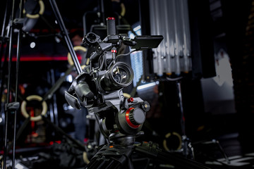 detail of professional camera equipment, film production studio