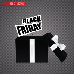 Open black gift box black friday sale on transparent background