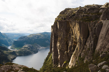 fjord and Preikestolen with tourists