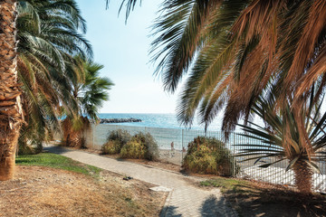 View of the Ligurian Sea from the park in the town San Remo
