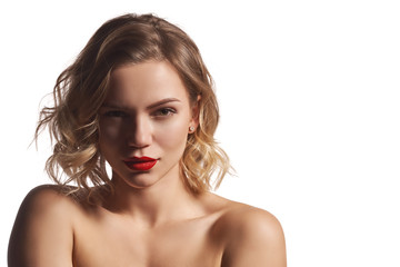 Obraz premium Closeup of naked beautiful woman posing with closed eyes