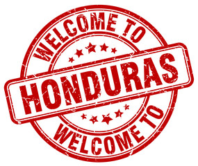 welcome to Honduras red round vintage stamp