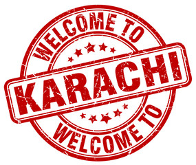 welcome to Karachi red round vintage stamp