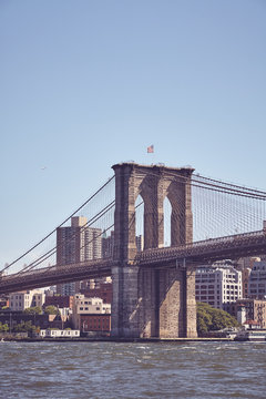 Retro toned picture of the Brooklyn Bridge, New York, USA.