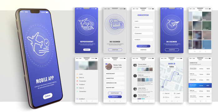 Design of the mobile application, UI, UX. A set of GUI screens with login and password input. Travel and ticketing , rating and statistics settings and payment screens.