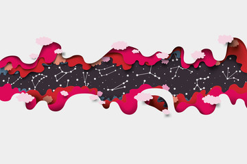  paper cut, origami art. outer space and stars. astrology and zodiac signs. vector