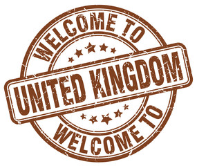 welcome to United Kingdom brown round vintage stamp
