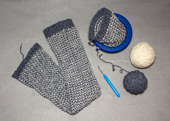 ladies' knitted gaiters from gray-white acrylic, elastic warm winter accessory, handmade exclusive...