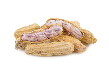 boiled peanuts with shell on white background