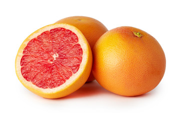 Fresh raw grapefruit (citrus x paradisi) isolated on white background